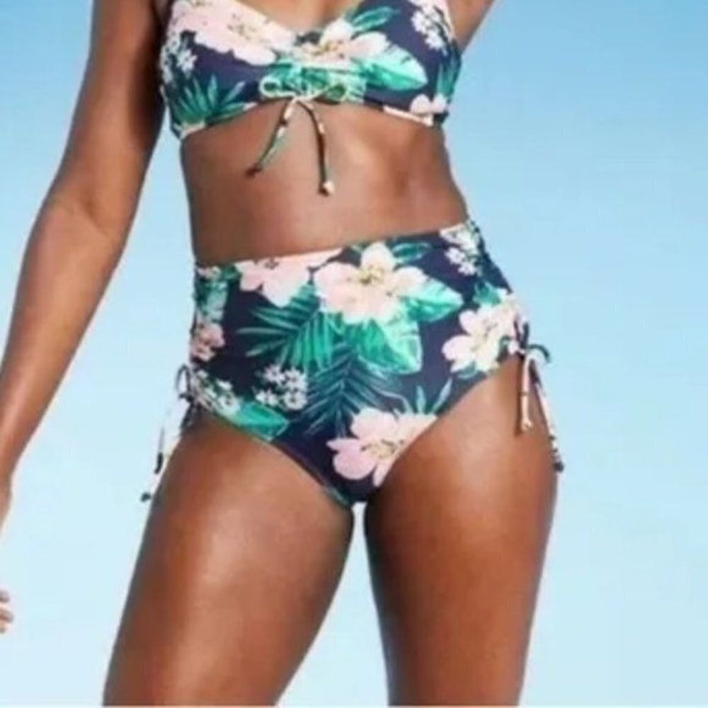 Kona Sol Womens Plus Swim Bottom 24W 26W High Waist Floral Bikini New